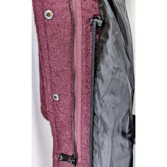 Kenneth Cole Boucle Wool Blend Hooded 3/4 Coat Burgundy Cinch Waist Size L - Picture 5 of 10
